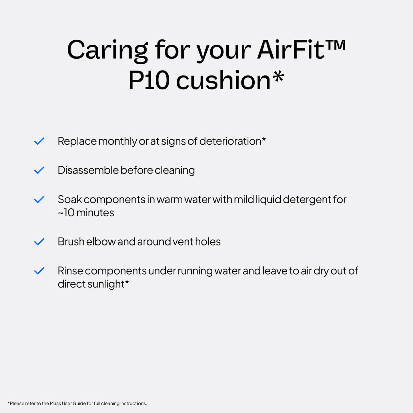 Small size indicator on ResMed AirFit P10 CPAP cushion