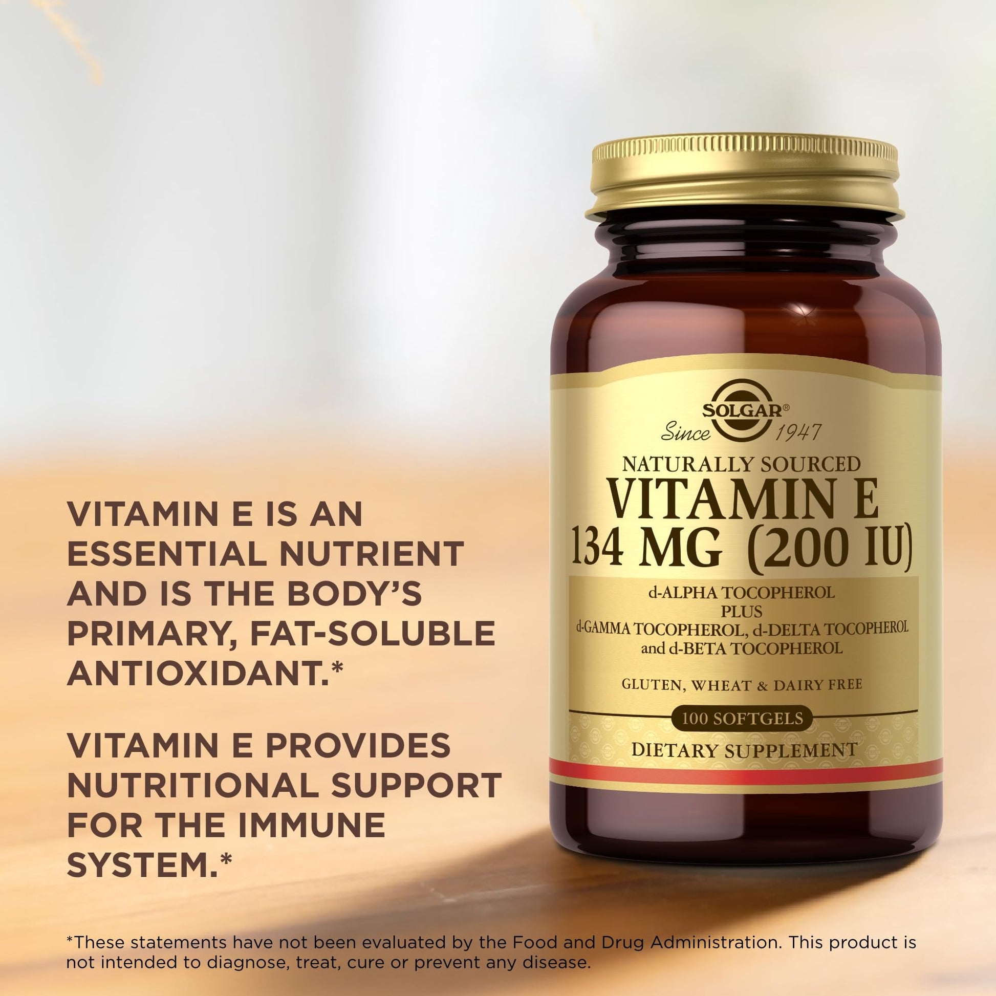 Close up of oil based natural vitamin e softgels for immune system support