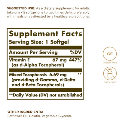 Solgar Naturally Sourced Vitamin E 67 mg twin pack supplement labels
