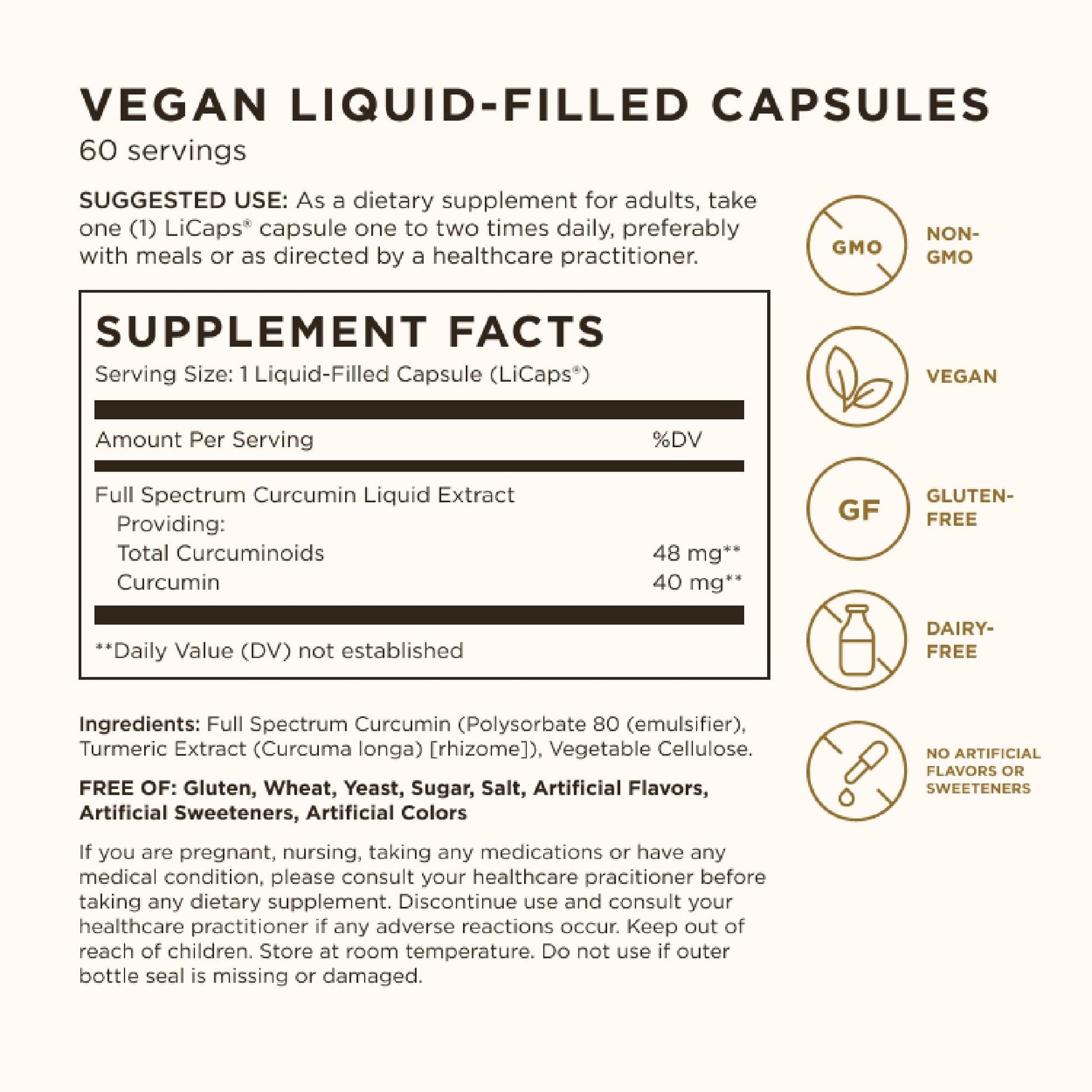 Close up of Solgar Full Spectrum Curcumin label detailing water soluble extract