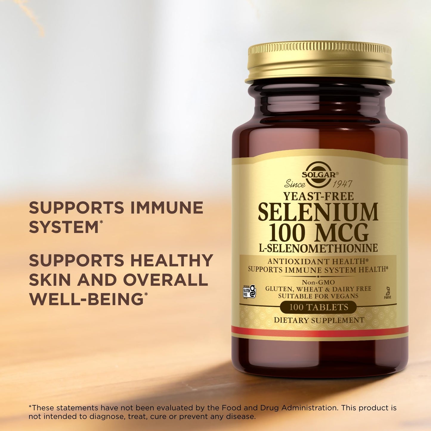 Solgar Selenium 100 tablets product presentation demonstrating authentic USA imported health supplements.