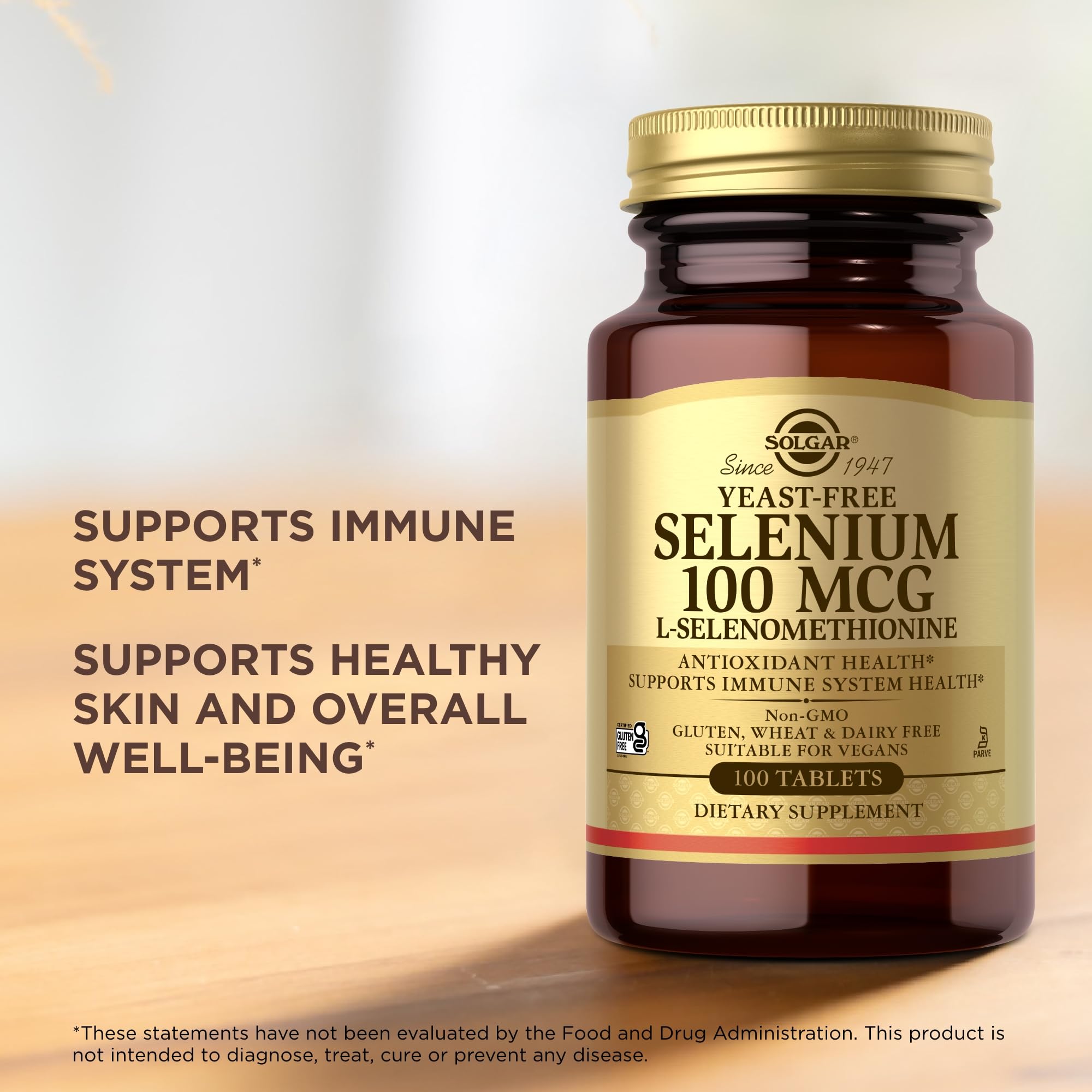 Solgar Selenium 100 tablets product presentation demonstrating authentic USA imported health supplements.