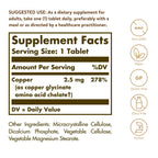 Solgar Chelated Copper supplement label ingredients panel