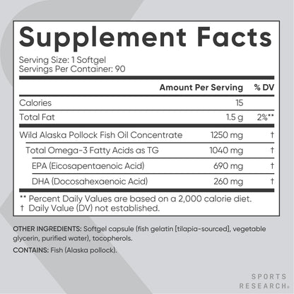 Sports Research authentic imported USA dietary supplement bottle showcasing the clean non-GMO and gluten-free formulation details