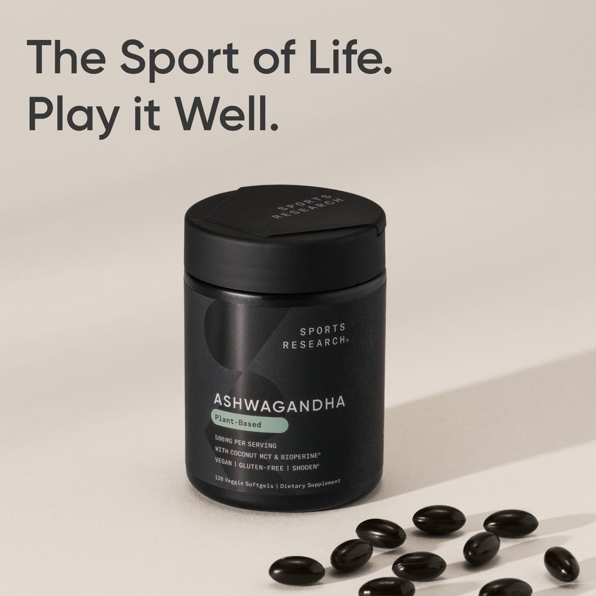 Sports Research high potency 35 percent withanolides ashwagandha capsules close up view