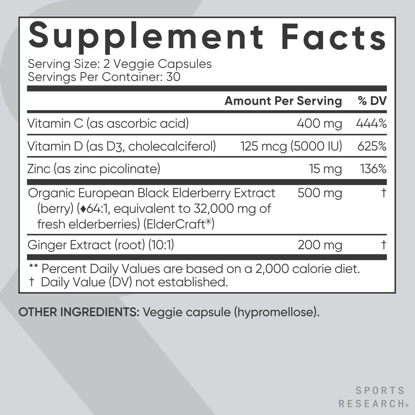Close up of the easy to swallow veggie capsules from Sports Research daily immune support formula