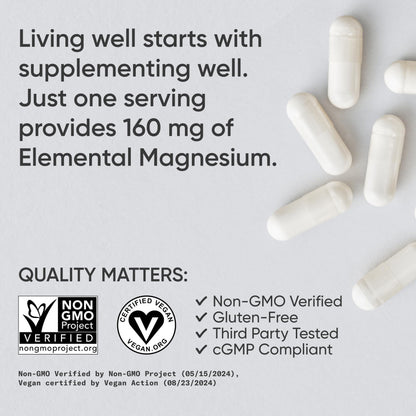 Sports Research magnesium glycinate capsules displayed next to the premium black product packaging.