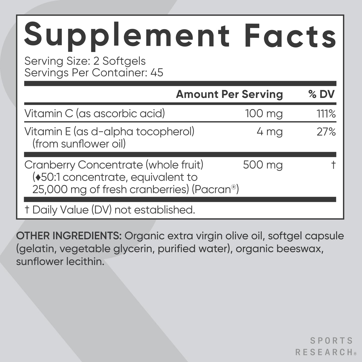 Sports Research Cranberry Fruit Complex bottom seal view