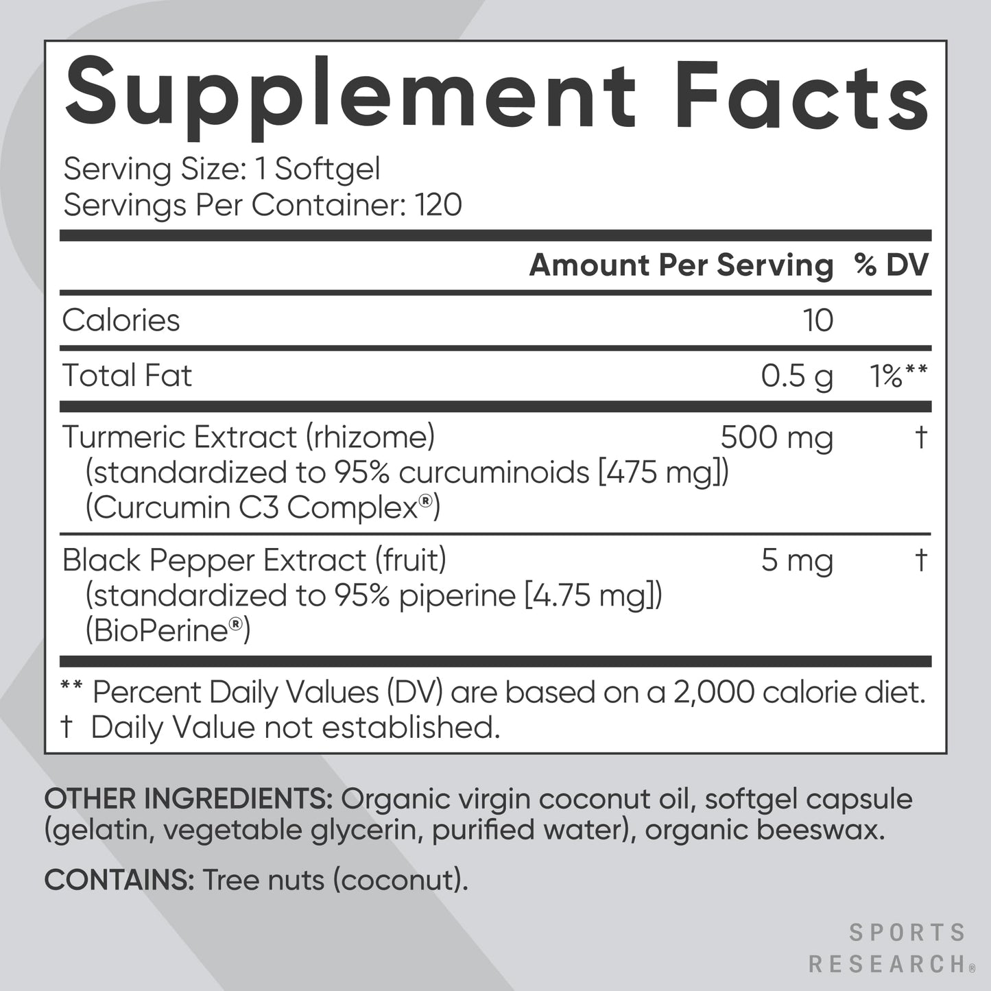 Sports Research Turmeric Curcumin C3 Complex side panel