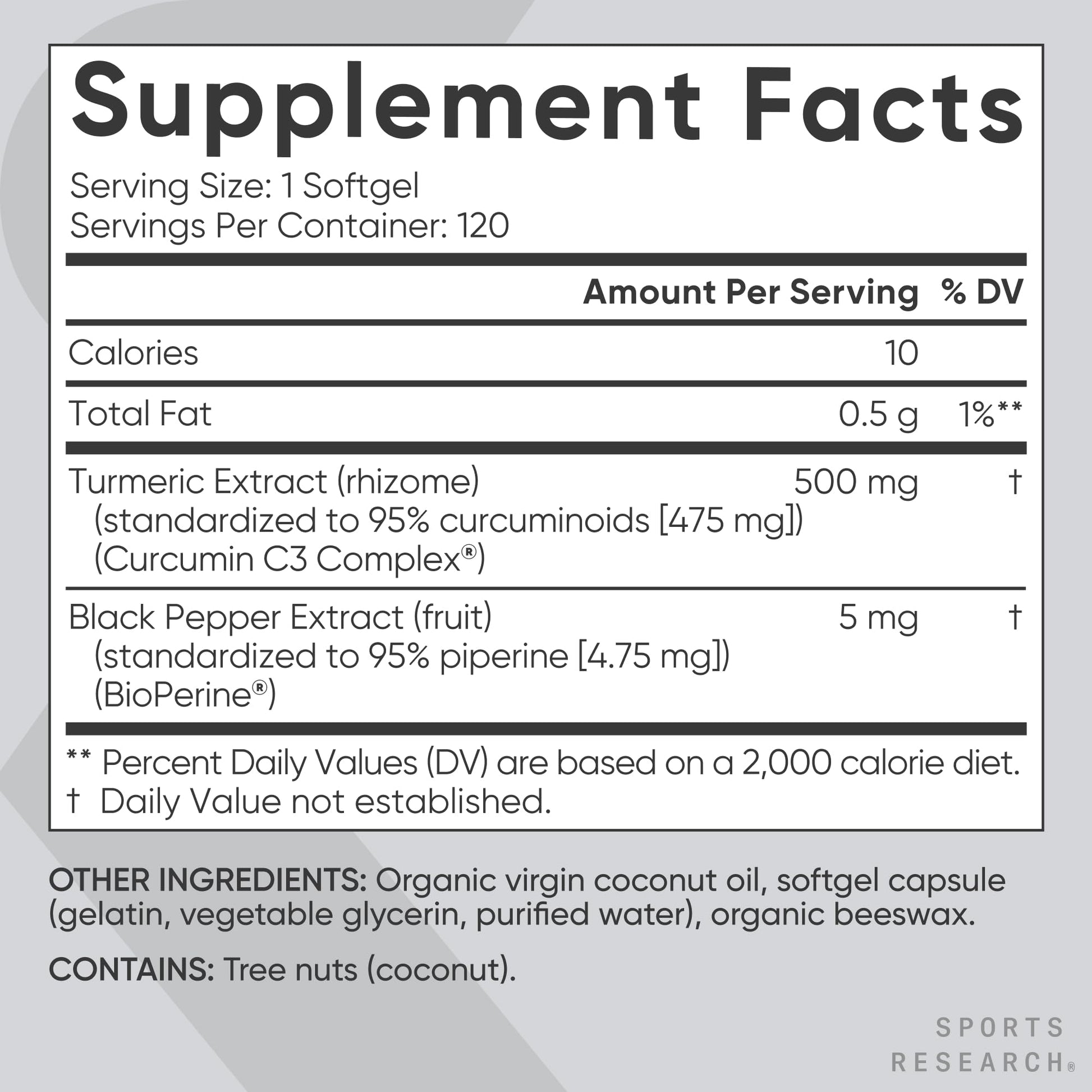 Sports Research Turmeric Curcumin C3 Complex side panel