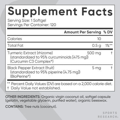 Sports Research Turmeric Curcumin C3 Complex side panel