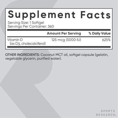 Authentic USA imported Sports Research vitamin D3 bottle side panel ingredients