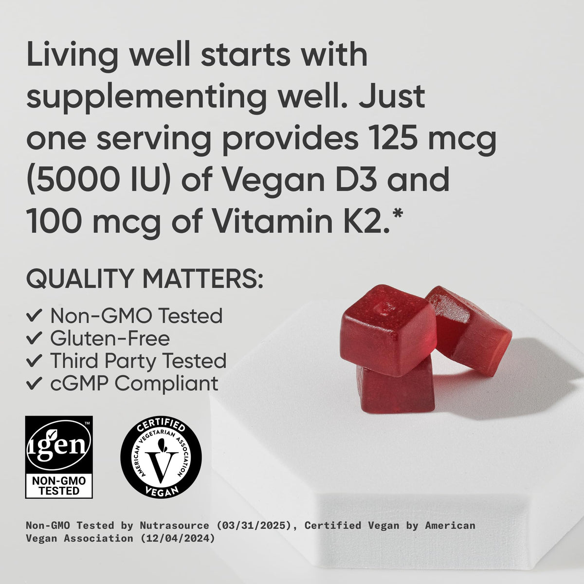 Sports Research vegan d3 k2 gummies nutritional facts panel