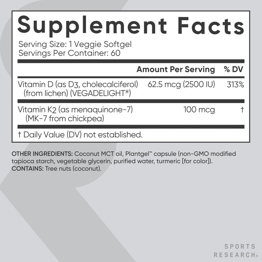 Sports Research Vitamin D3 supplement bottle with coconut MCT oil highlight