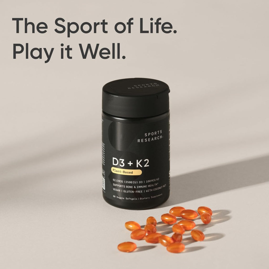 Sports Research D3 and K2 supplement bottle angled perspective view