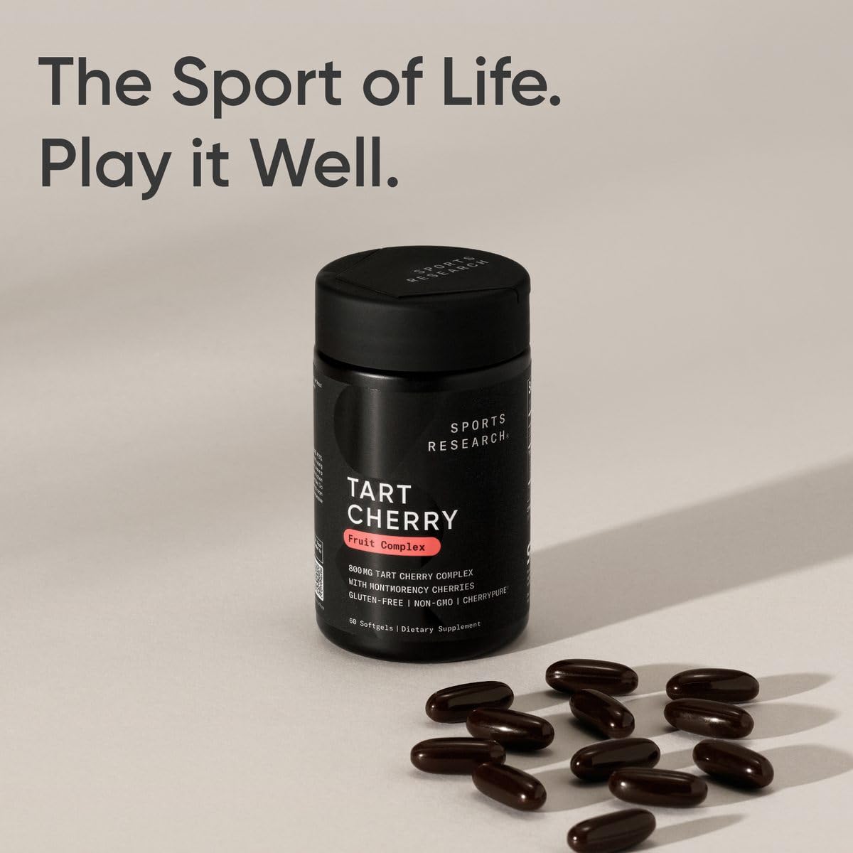 Professional shot of Sports Research Tart Cherry muscle recovery supplement