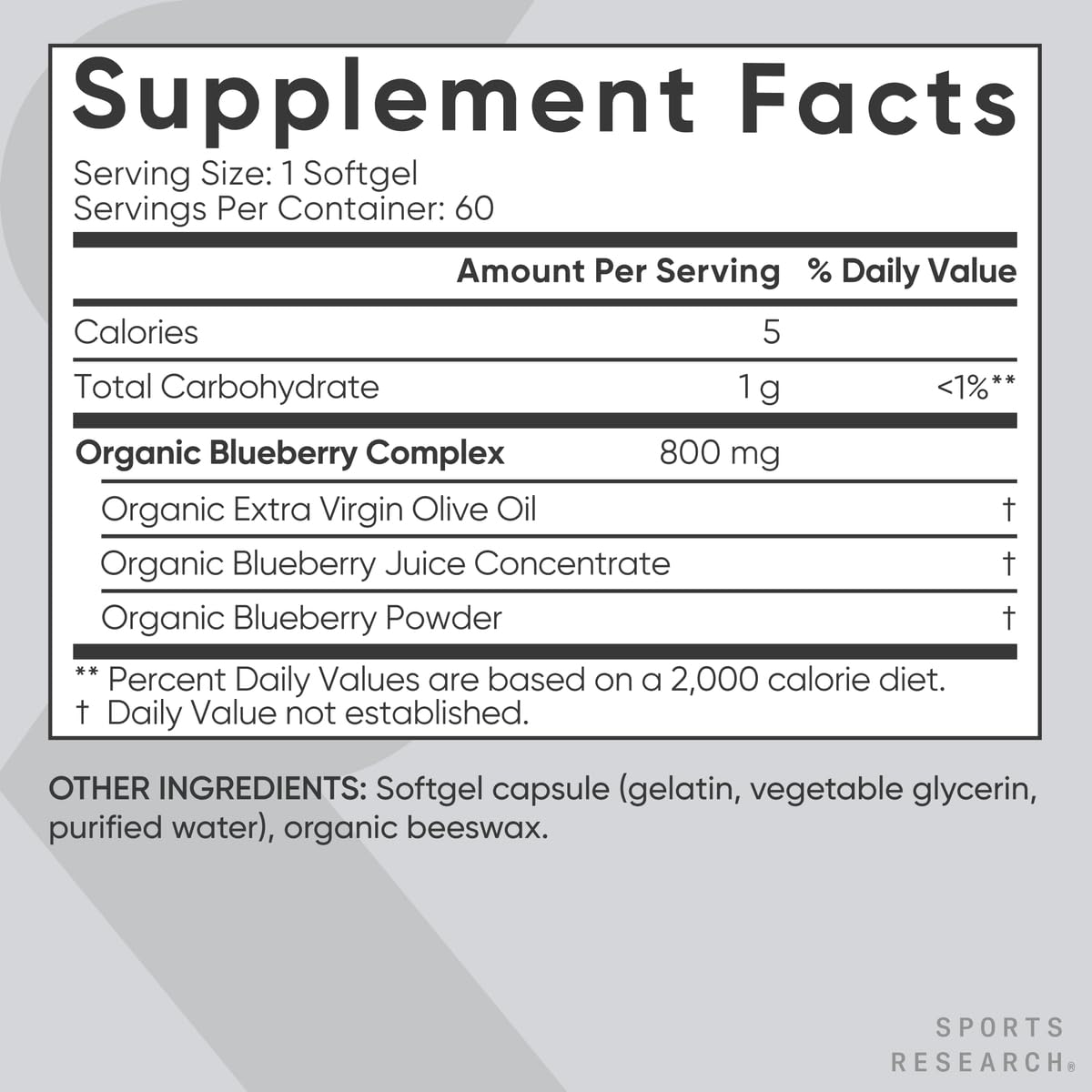 Sports Research blueberry 800mg softgels side profile view