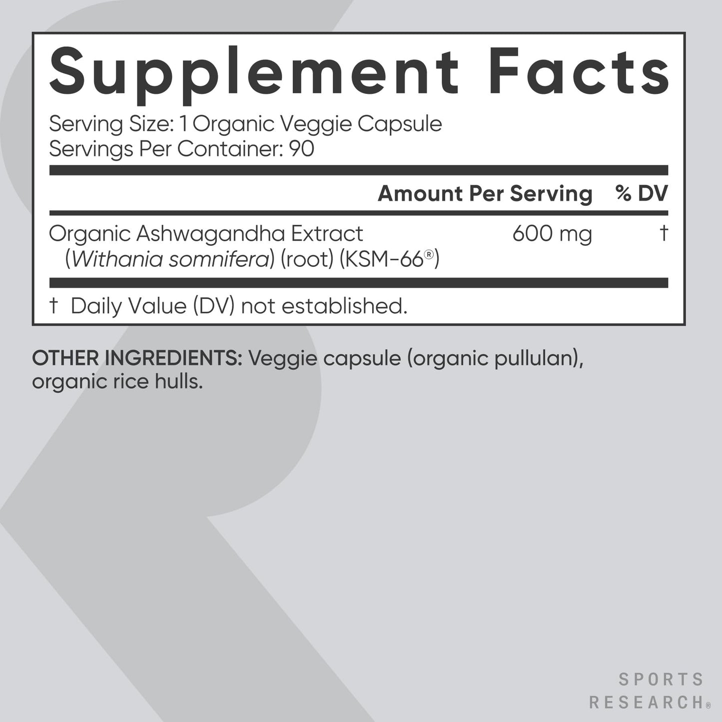 Sports Research Ashwagandha bottle back label details