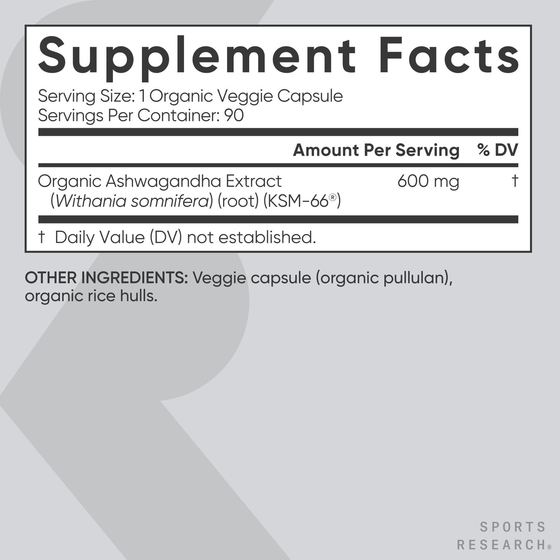 Sports Research Ashwagandha bottle back label details
