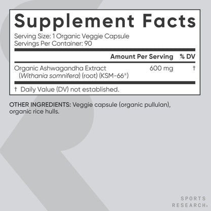 Sports Research Ashwagandha bottle back label details