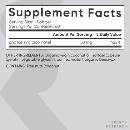 Premium liquid softgels of zinc picolinate for fast acting immune support tracking