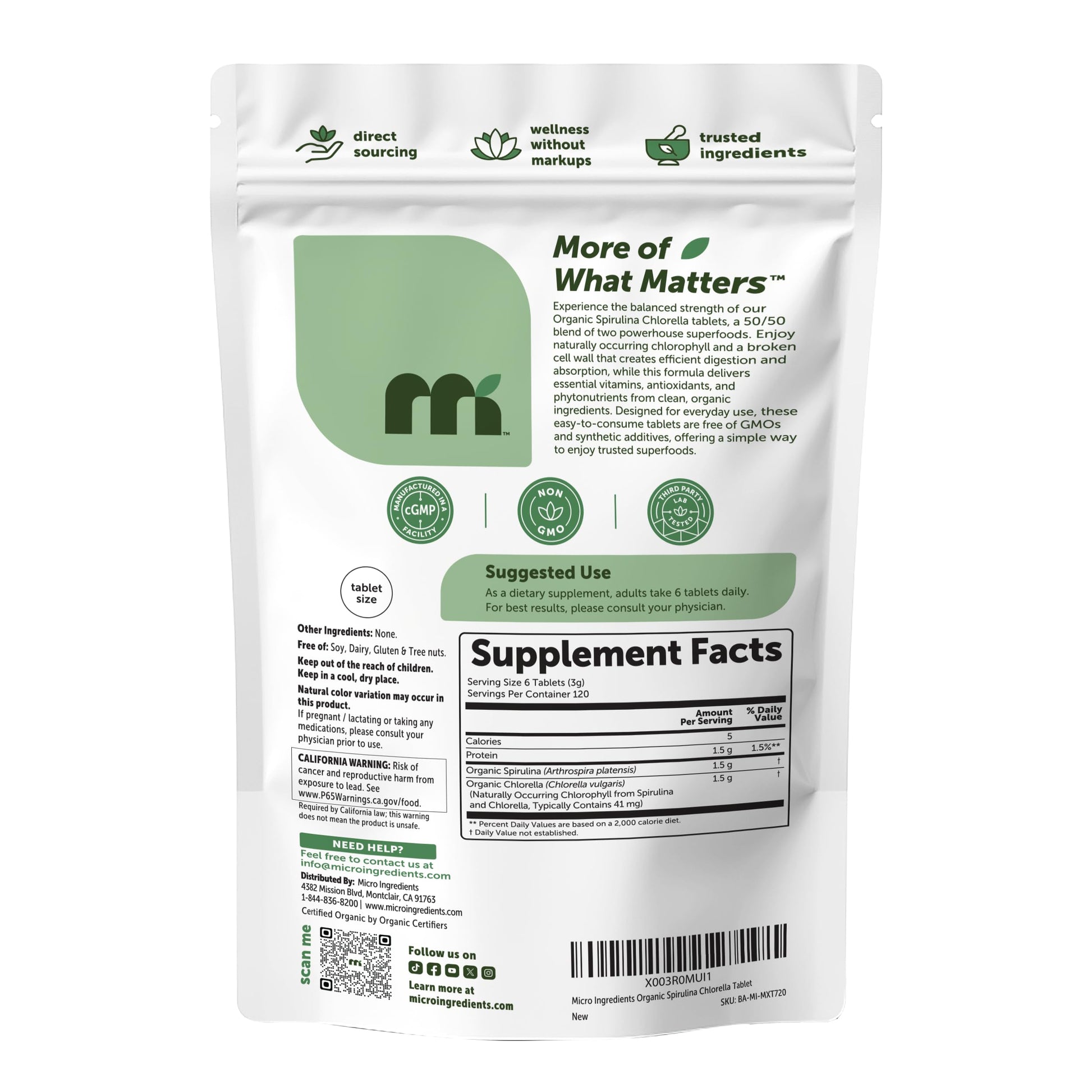 Organic spirulina and chlorella tablets texture and size