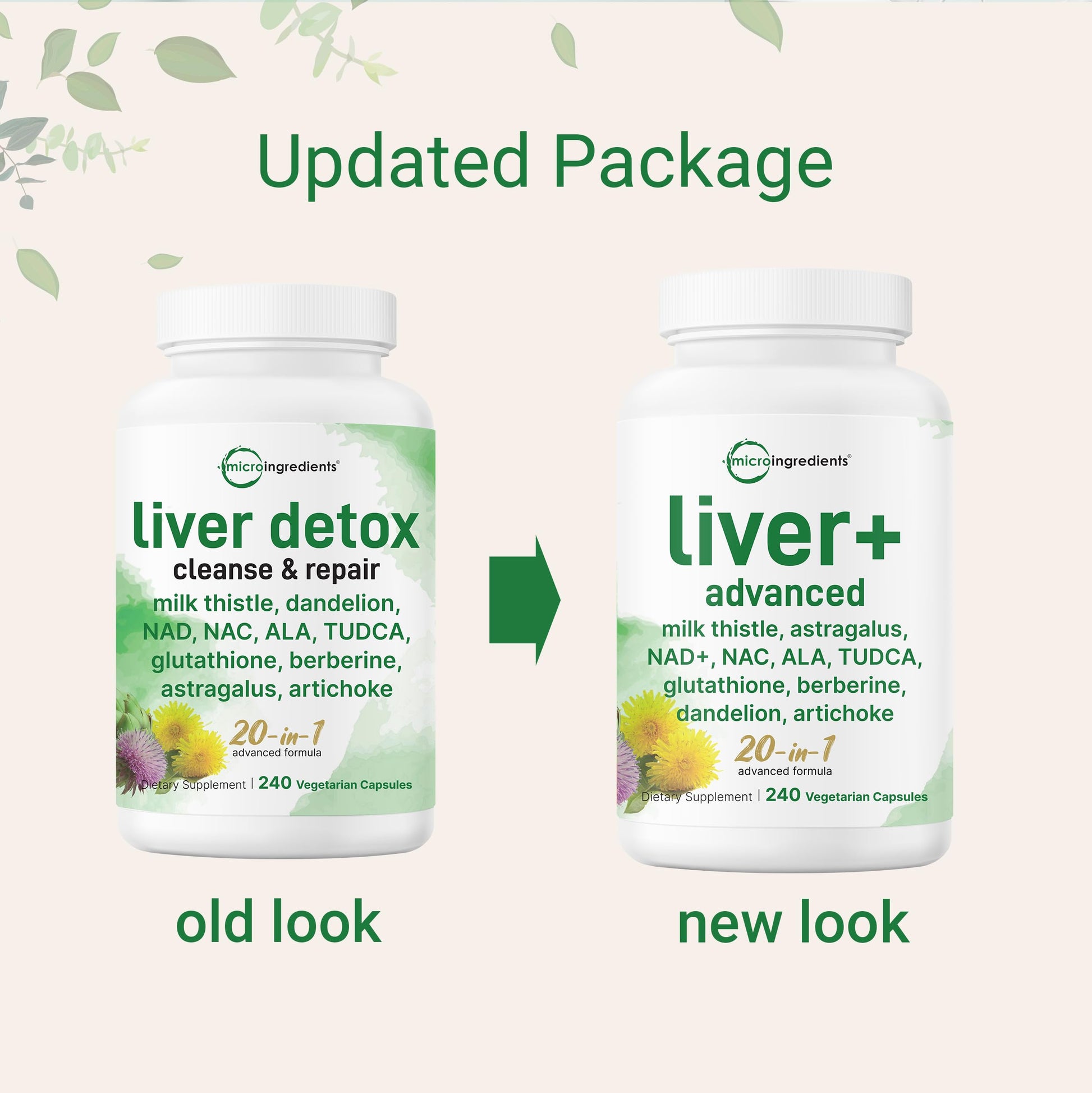 Back label view of Micro Ingredients Liver Advanced showing cellular ingredients including TUDCA, NAC, and glutathione