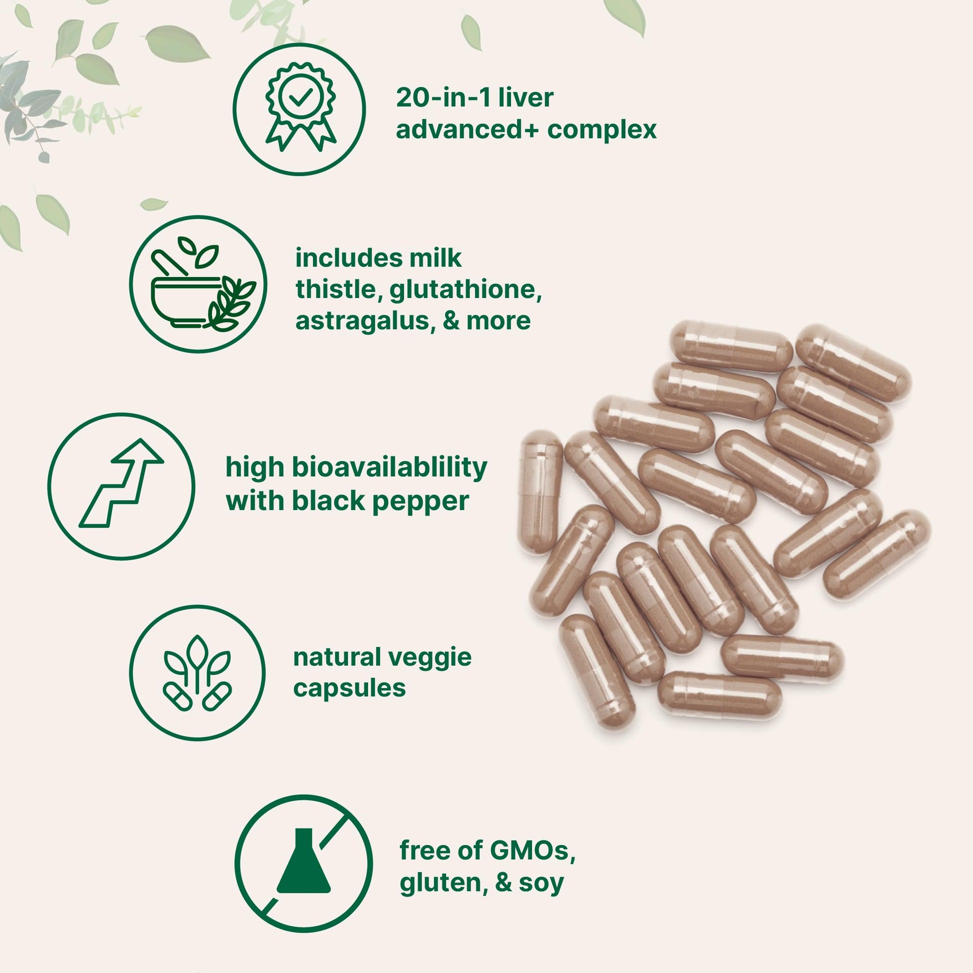 Vegetarian capsules displayed beside Micro Ingredients Liver Advanced bottle emphasizing 120-day supply