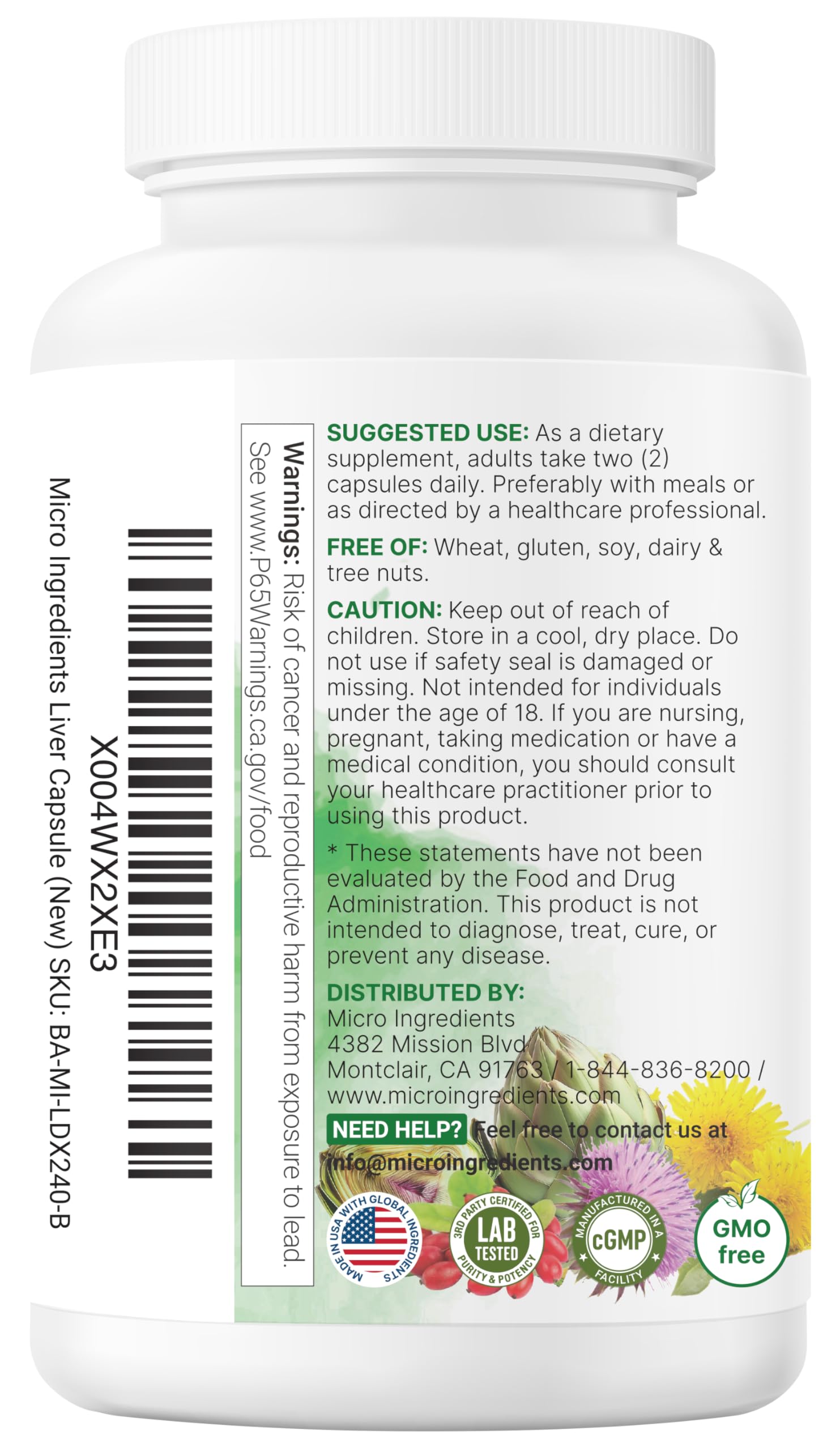 Authentic non-GMO and gluten-free Micro Ingredients liver wellness veggie capsules container closeup