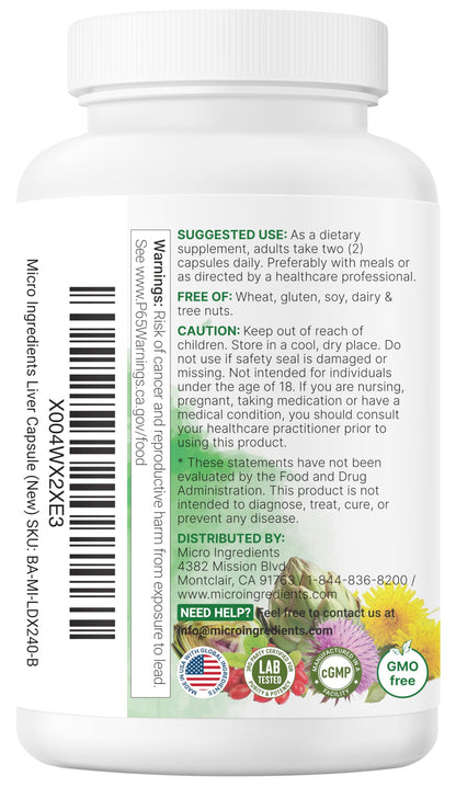 Authentic non-GMO and gluten-free Micro Ingredients liver wellness veggie capsules container closeup