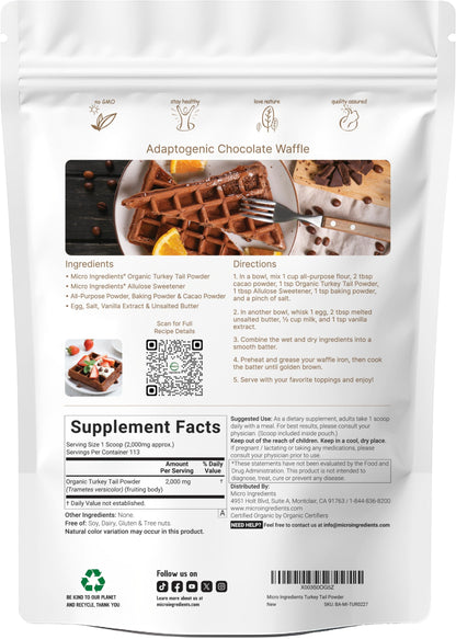 Micro Ingredients Turkey Tail Extract 50:1 powder packaging showing organic and non-GMO certifications