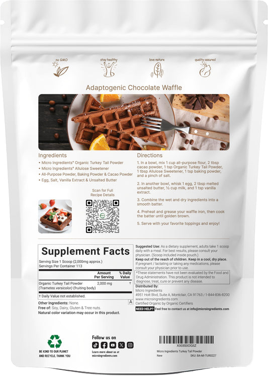 Micro Ingredients Turkey Tail Extract 50:1 powder packaging showing organic and non-GMO certifications