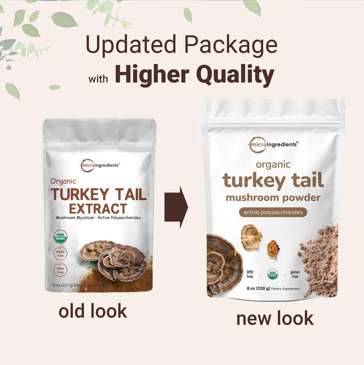 Sustainably US grown Turkey Tail mushroom powder dietary supplement back label with ingredient facts