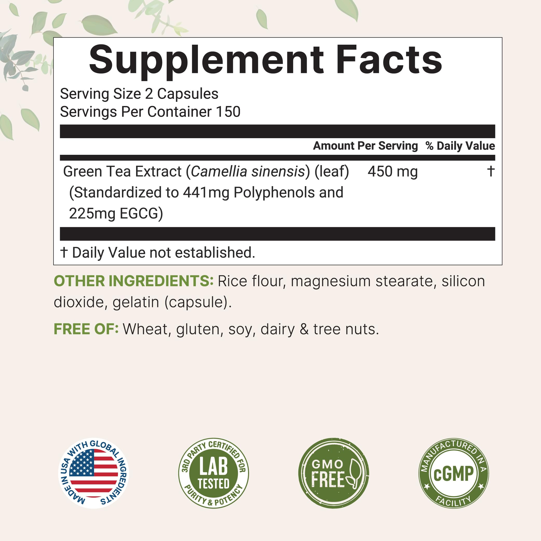 Micro Ingredients Green Tea supplement bottle label details