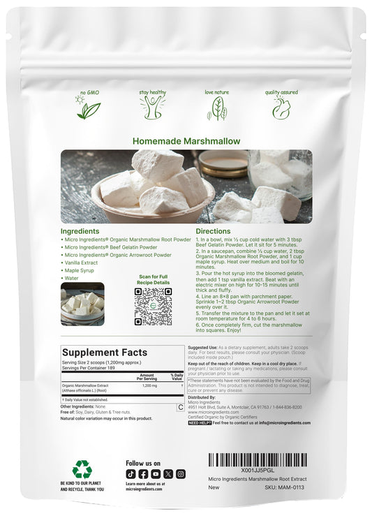 Close up of USDA organic marshmallow root powder texture