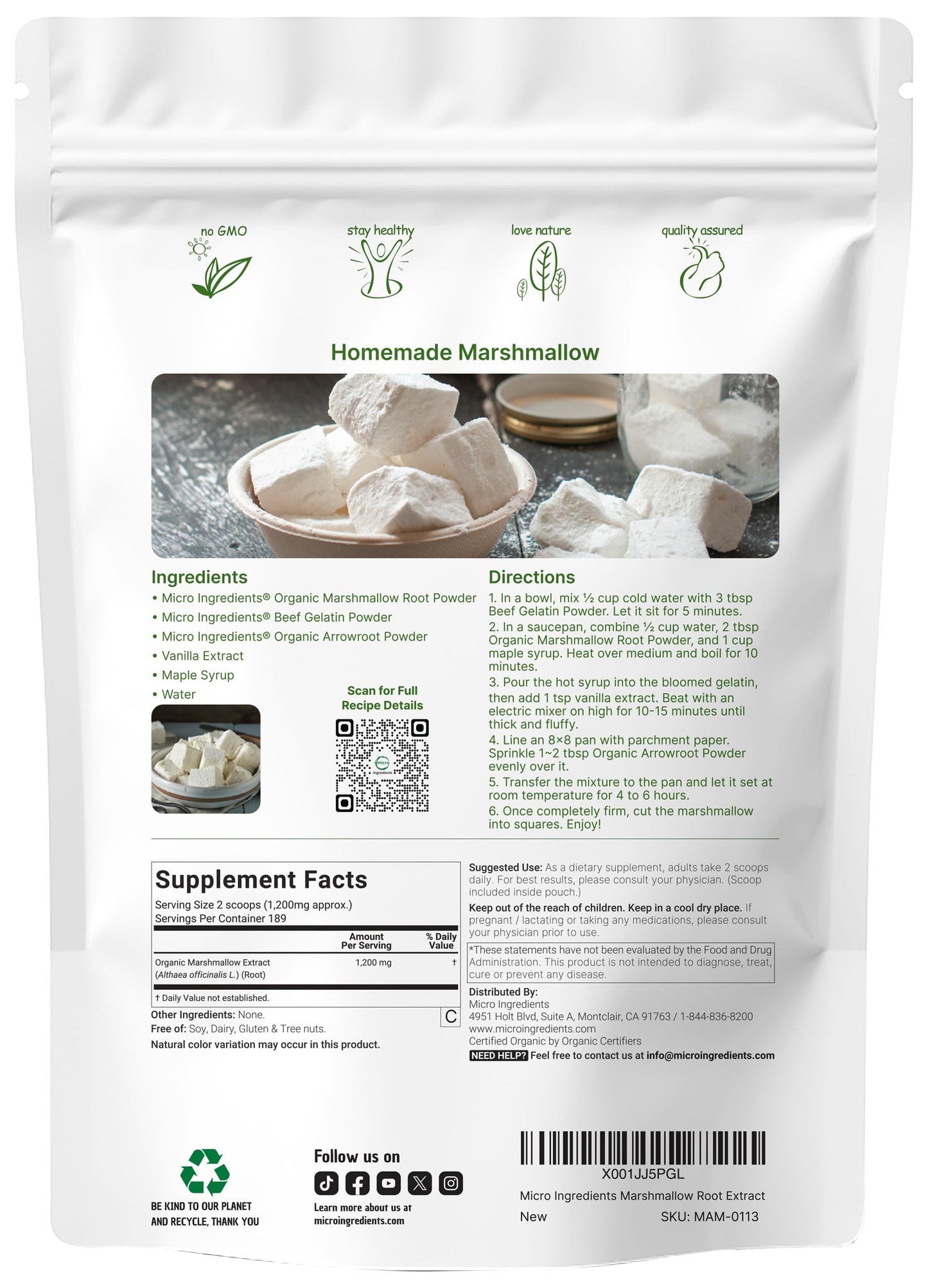 Close up of USDA organic marshmallow root powder texture