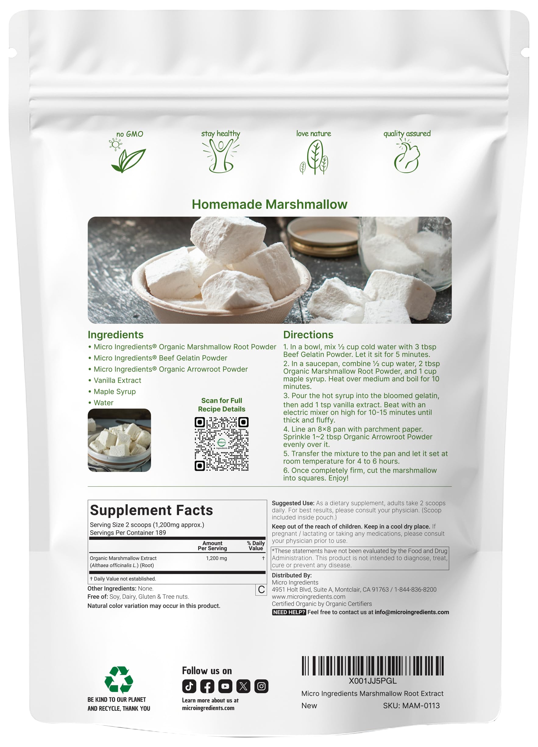 Close up of USDA organic marshmallow root powder texture