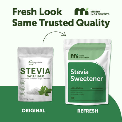 Zero calorie stevia extract and erythritol blend scoop showing fine powder texture