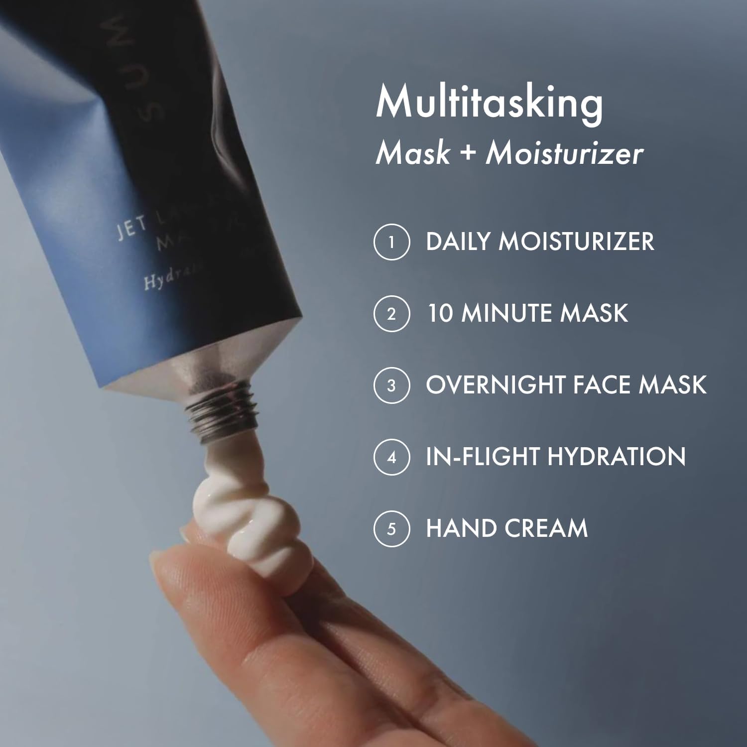 Back of Summer Fridays Jet Lag Mask bottle showing ingredients