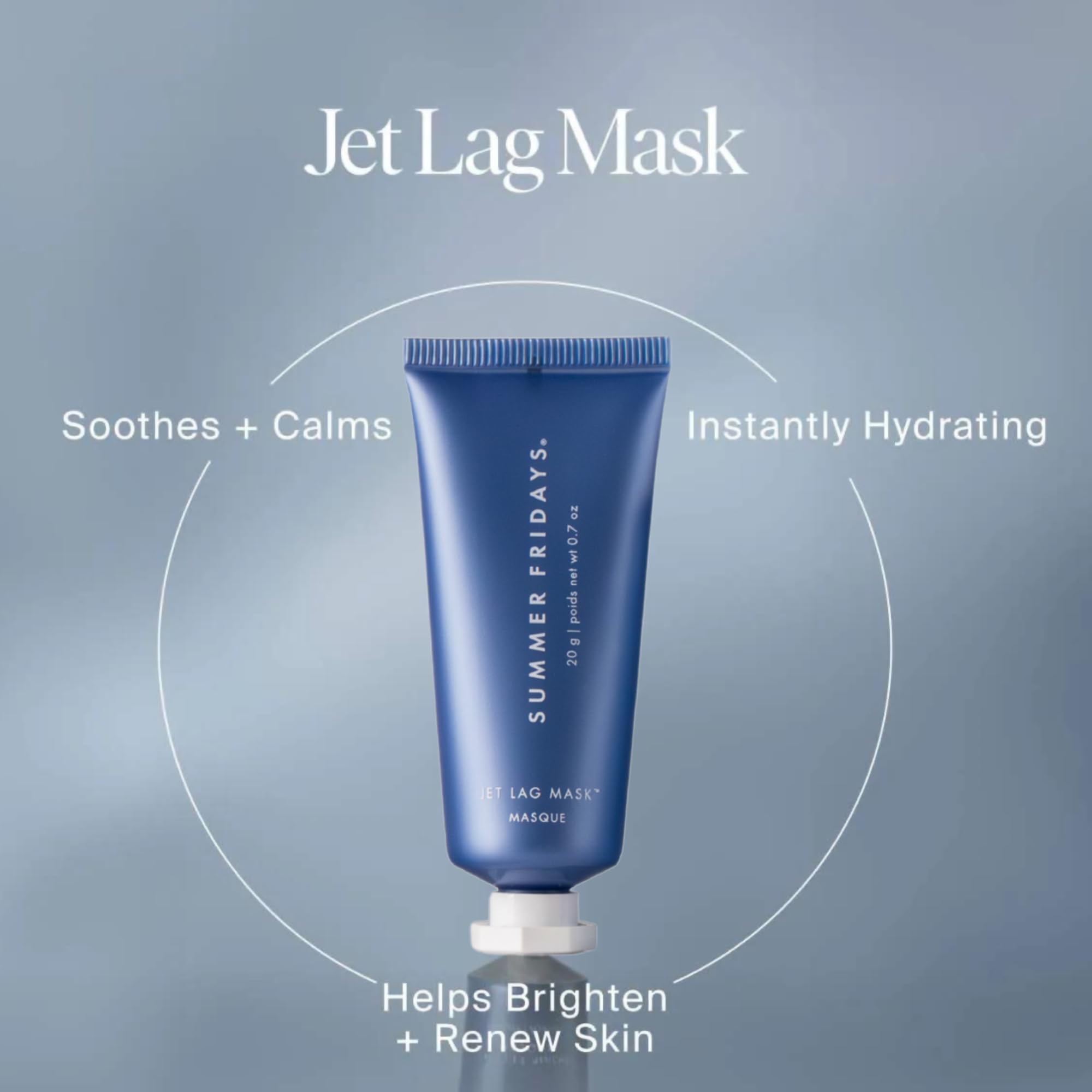 Summer Fridays Jet Lag Mask and mini moisturiser tube close up view