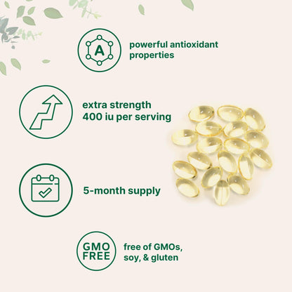 High potency fat soluble Vitamin E 400 IU softgels for skin face and heart health defense
