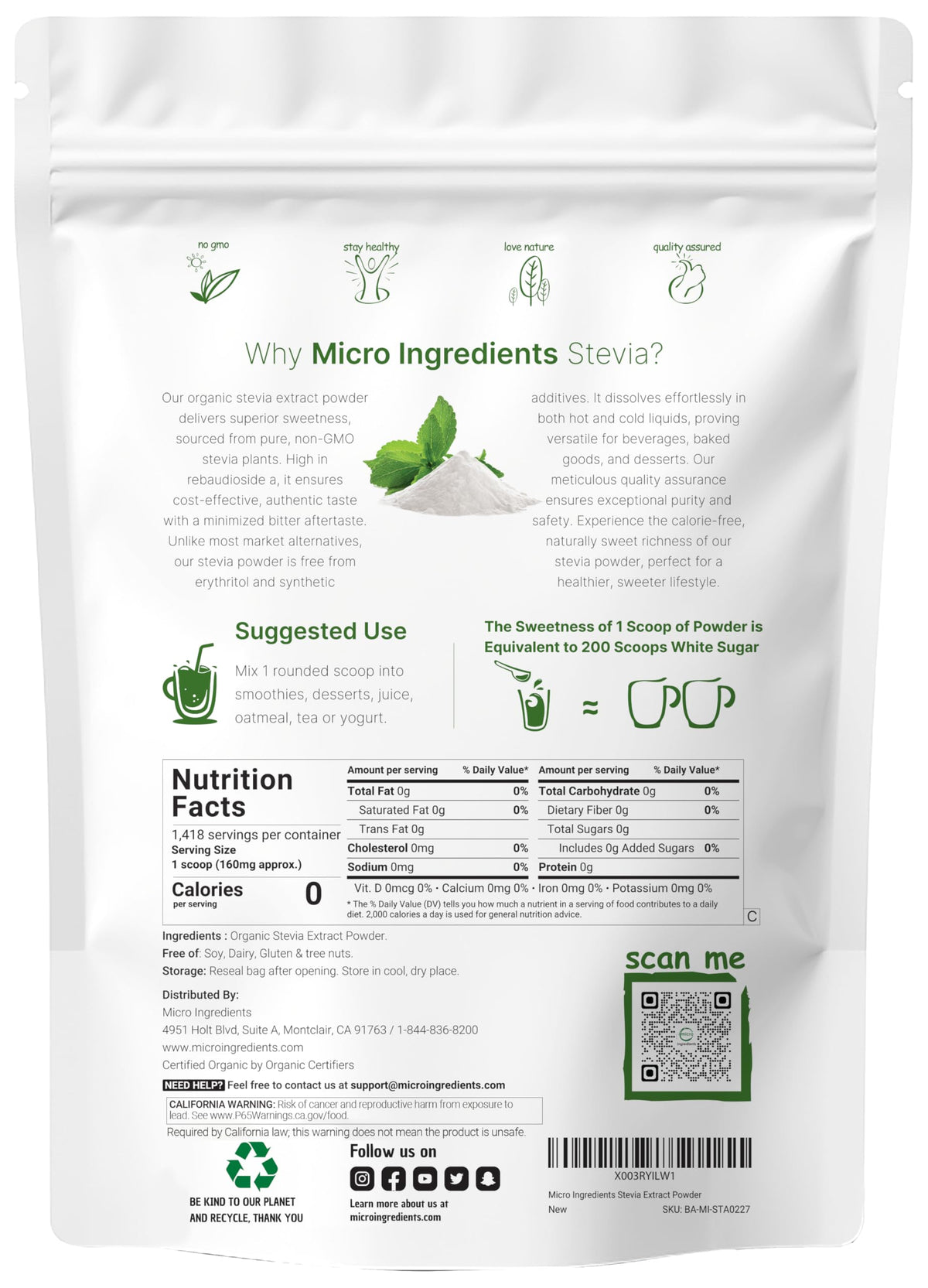 Micro Ingredients natural sugar alternative powder texture close up view