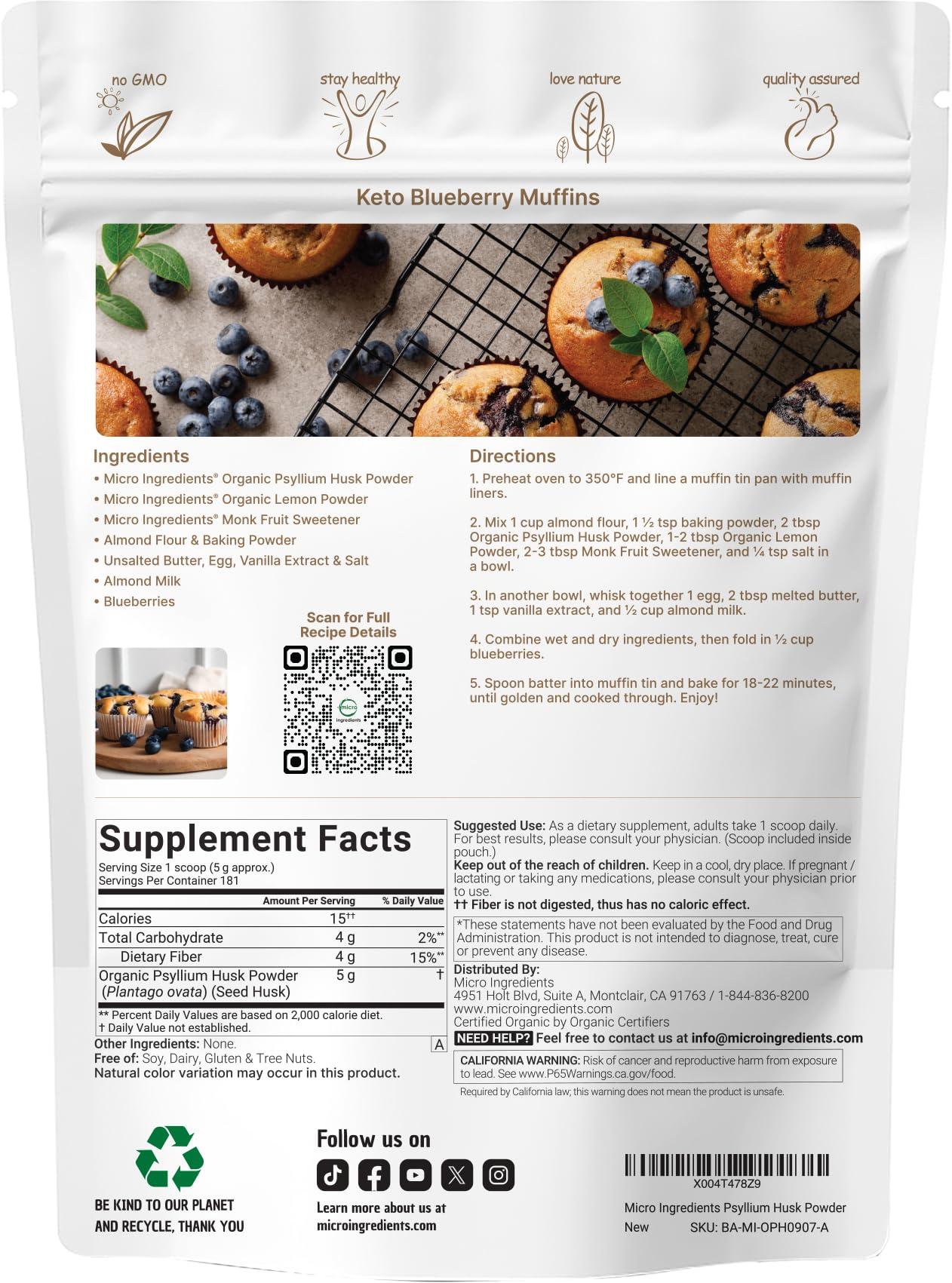 Micro Ingredients organic fiber powder packaging details