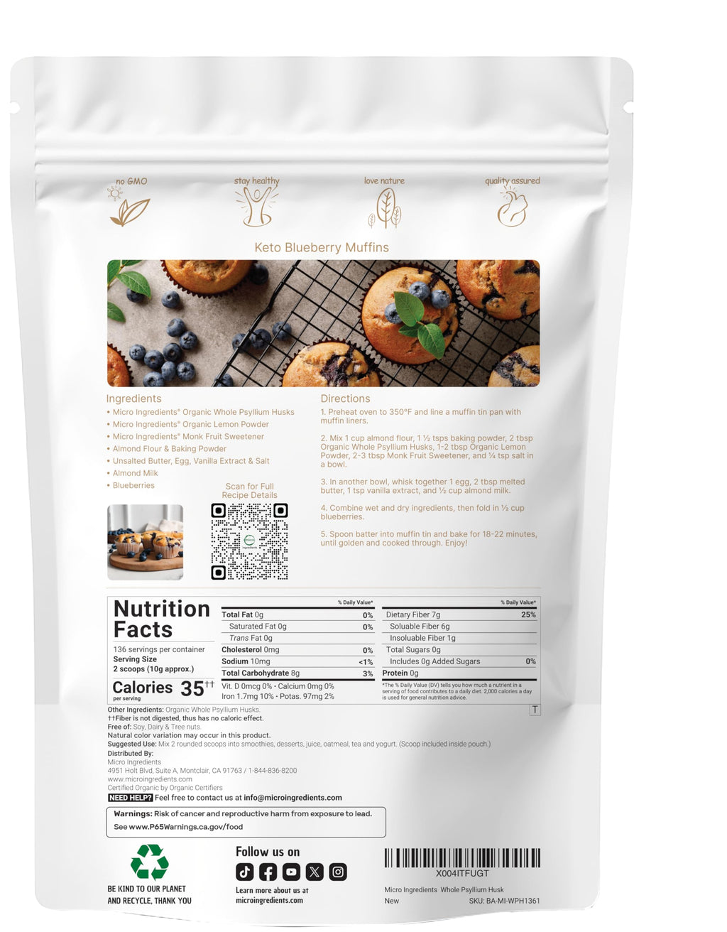 Micro Ingredients 3 pound psyllium husk organic label detail