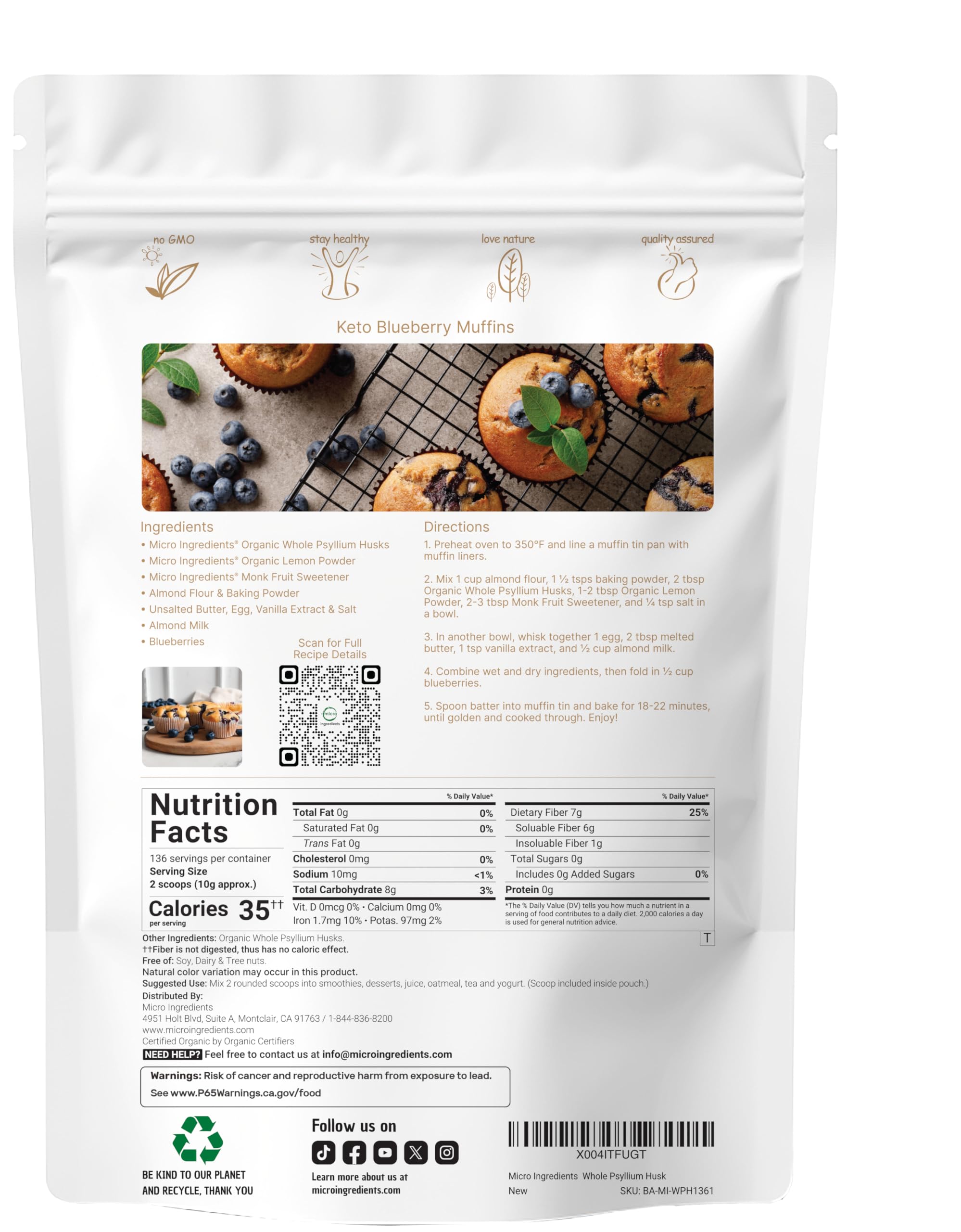 Micro Ingredients 3 pound psyllium husk organic label detail