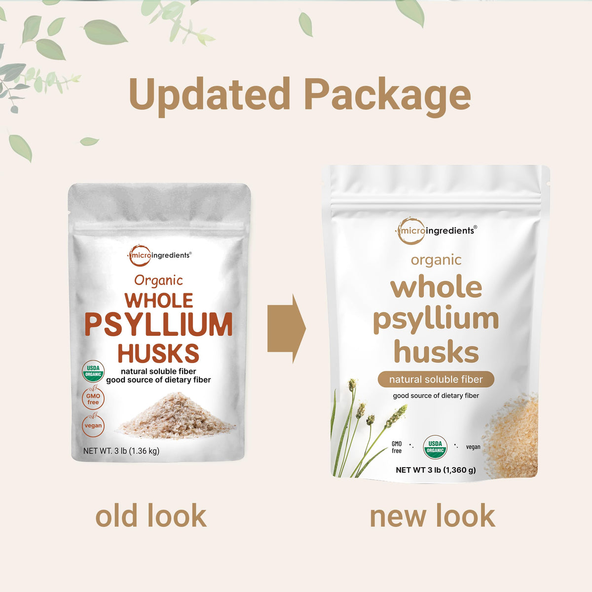 Back of Micro Ingredients psyllium husk bag showing nutrition facts