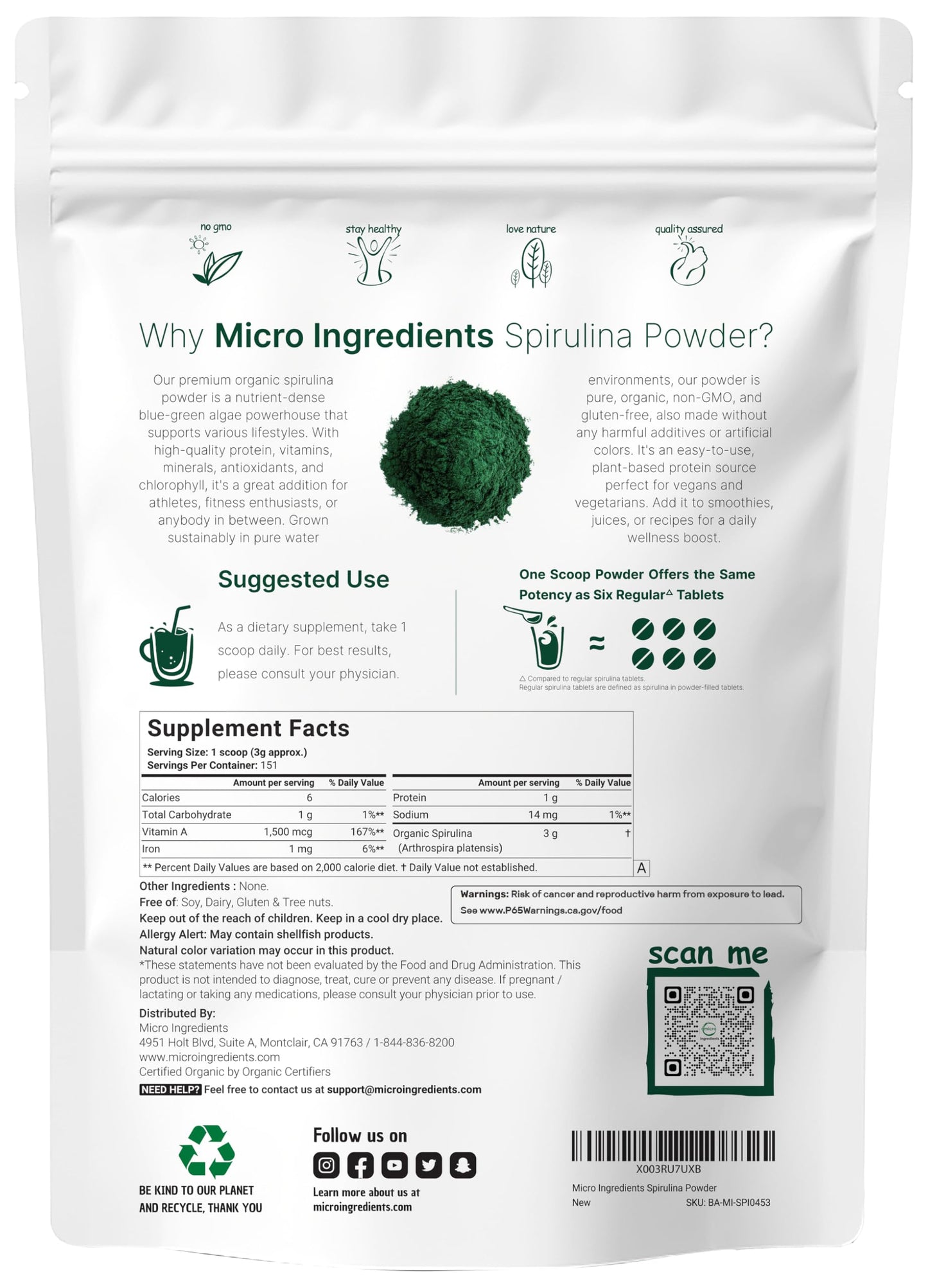 Organic raw blue green algae powder for vegan protein smoothies