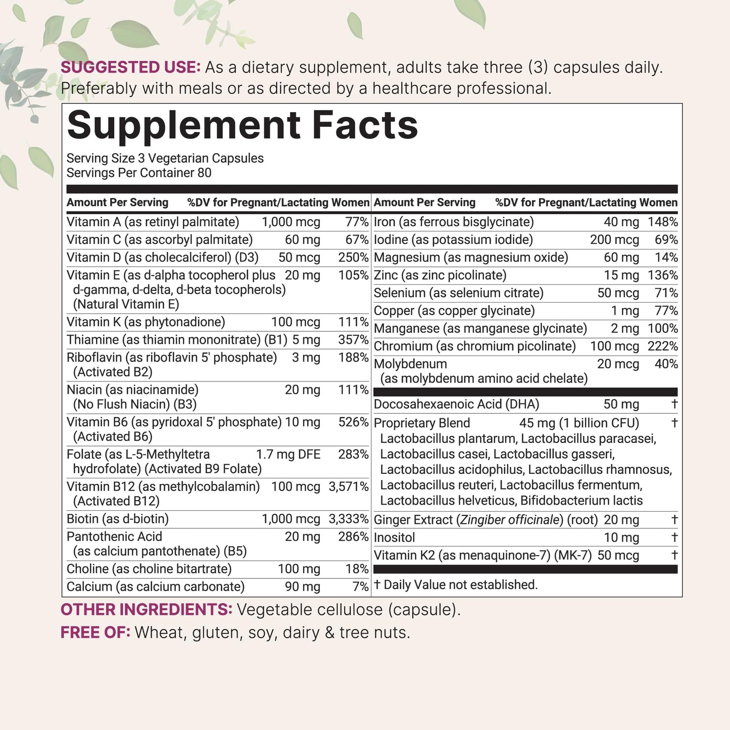Micro Ingredients Prenatal supplement label showing 38-in-1 ingredients