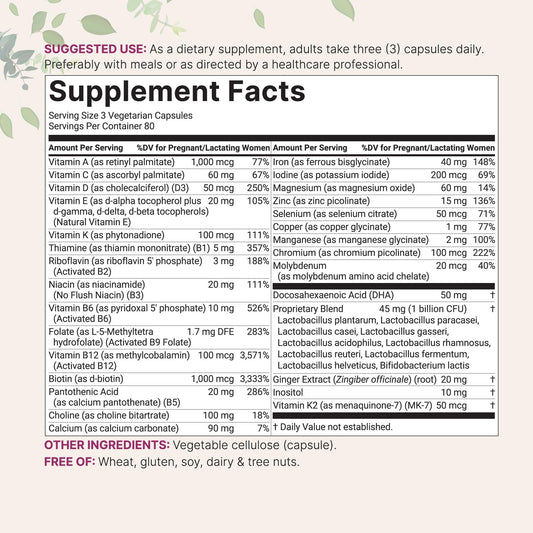 Micro Ingredients Prenatal supplement label showing 38-in-1 ingredients