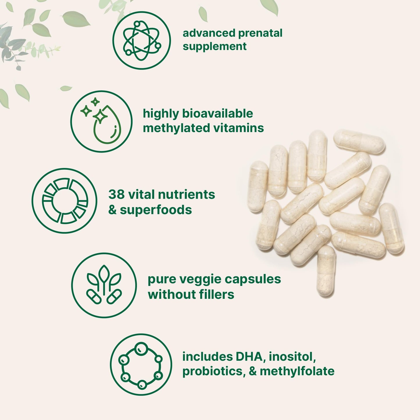 Back of Micro Ingredients prenatal bottle with supplement facts